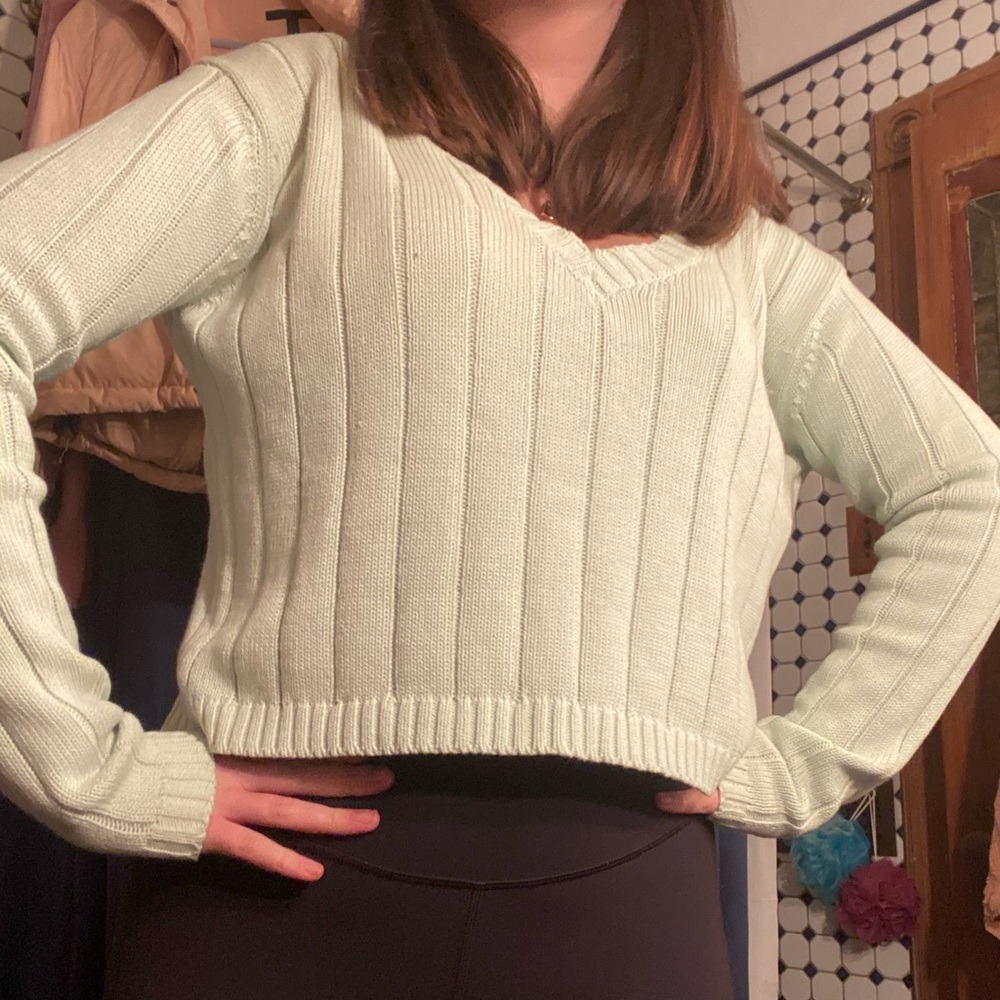 Brandy Melville pastel green nicole v-neck knit!